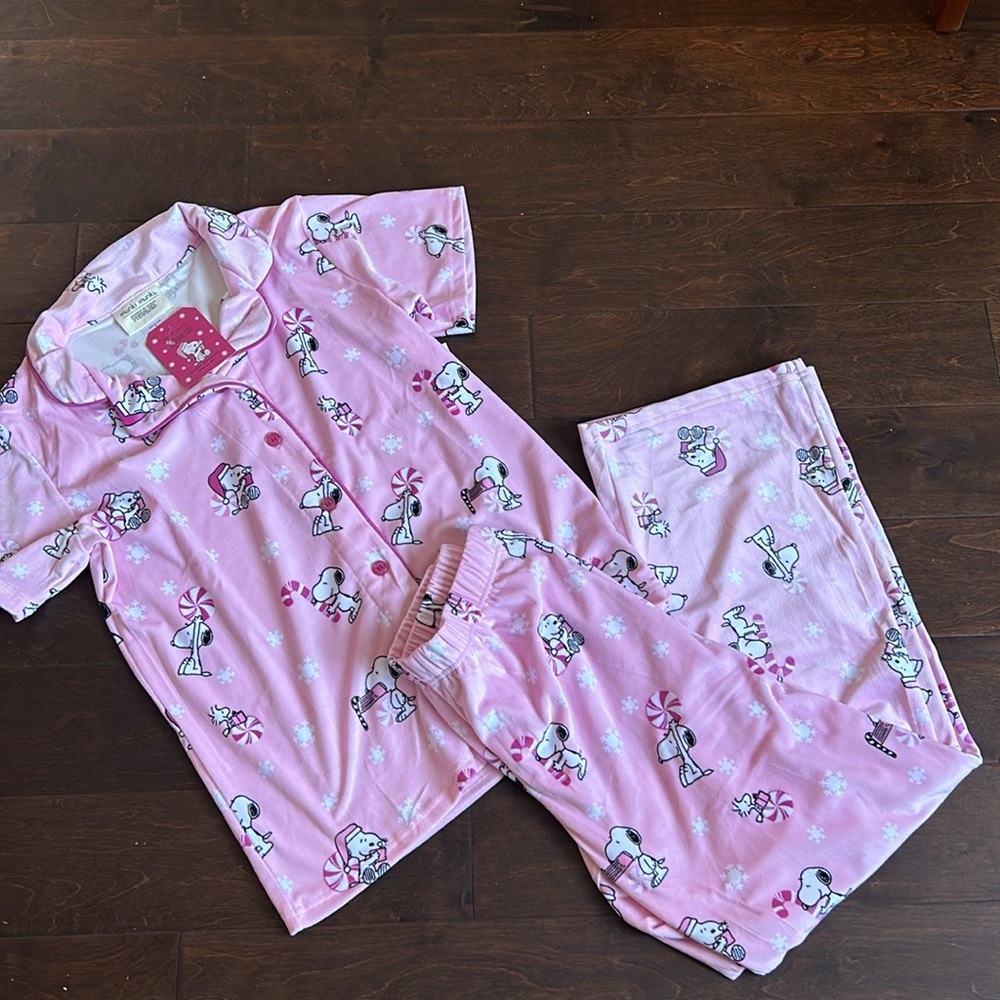 Munki Munki Snoopy Peanuts Pajama Set Womens New Christmas Candy Cane 4022